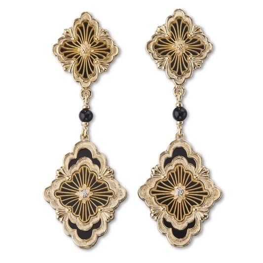 Opera tulle yellow gold earrings with onyx and diamond