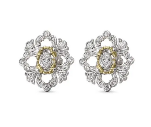 Opera full pave' white and yellow gold earrings with diamonds