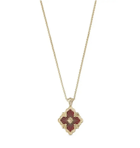 Opera tulle yellow gold pendant with red enamel, large motif